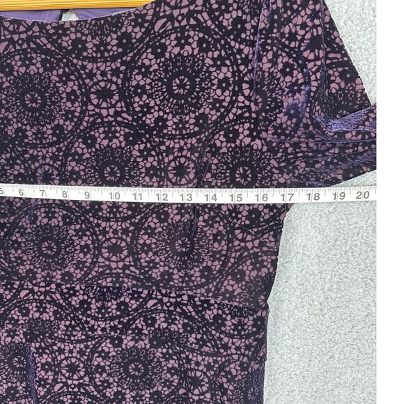 Adrianna Papell Dress Velvet Burnout Purple Tonal Geometric Size 10 Whimsigoth - Picture 4 of 9